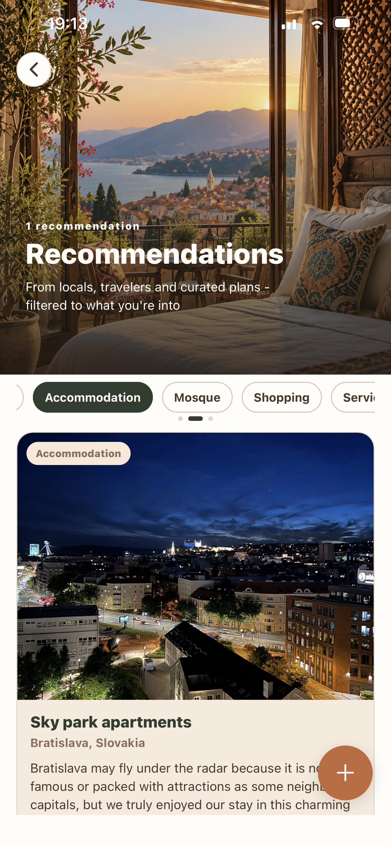 Recommendations screen in the Ameenah app